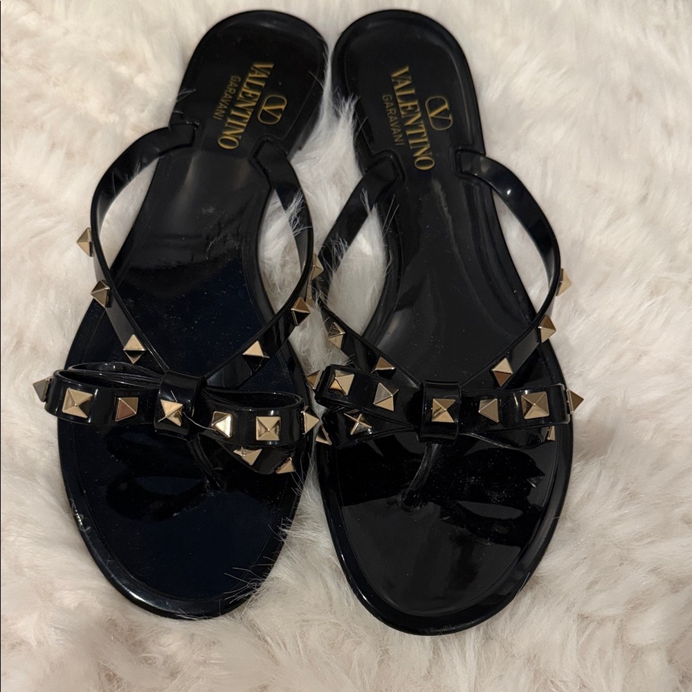 Valentino Women's Black Sandals with Gold Studs.